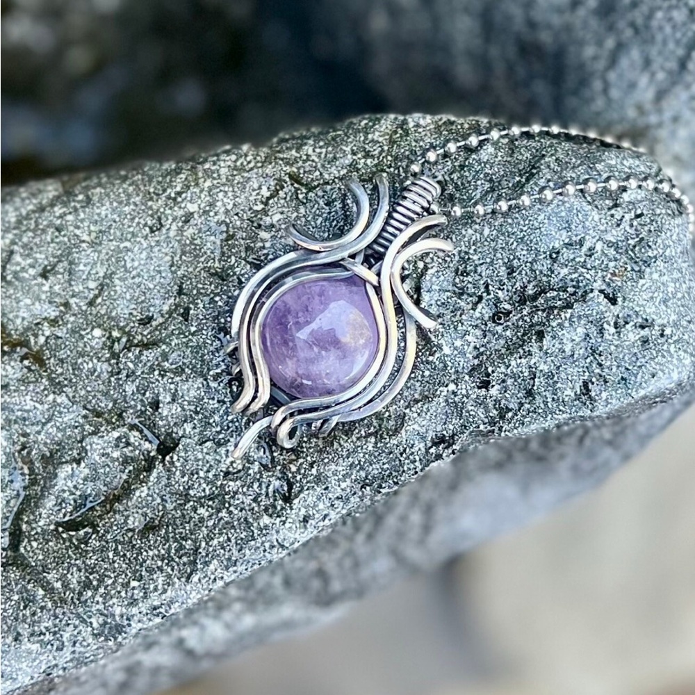 Beautiful Amethyst Pendant Wrapped with Solid Sterling Silver